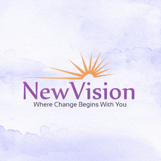 NewVision Therapy logo with rising sun symbol and the tagline “Where Change Begins With You.”