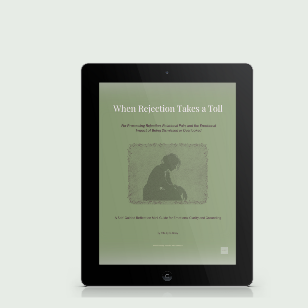 Tablet mockup displaying the cover of When Rejection Takes a Toll, a self-guided reflection mini-guide for processing rejection and relational pain.